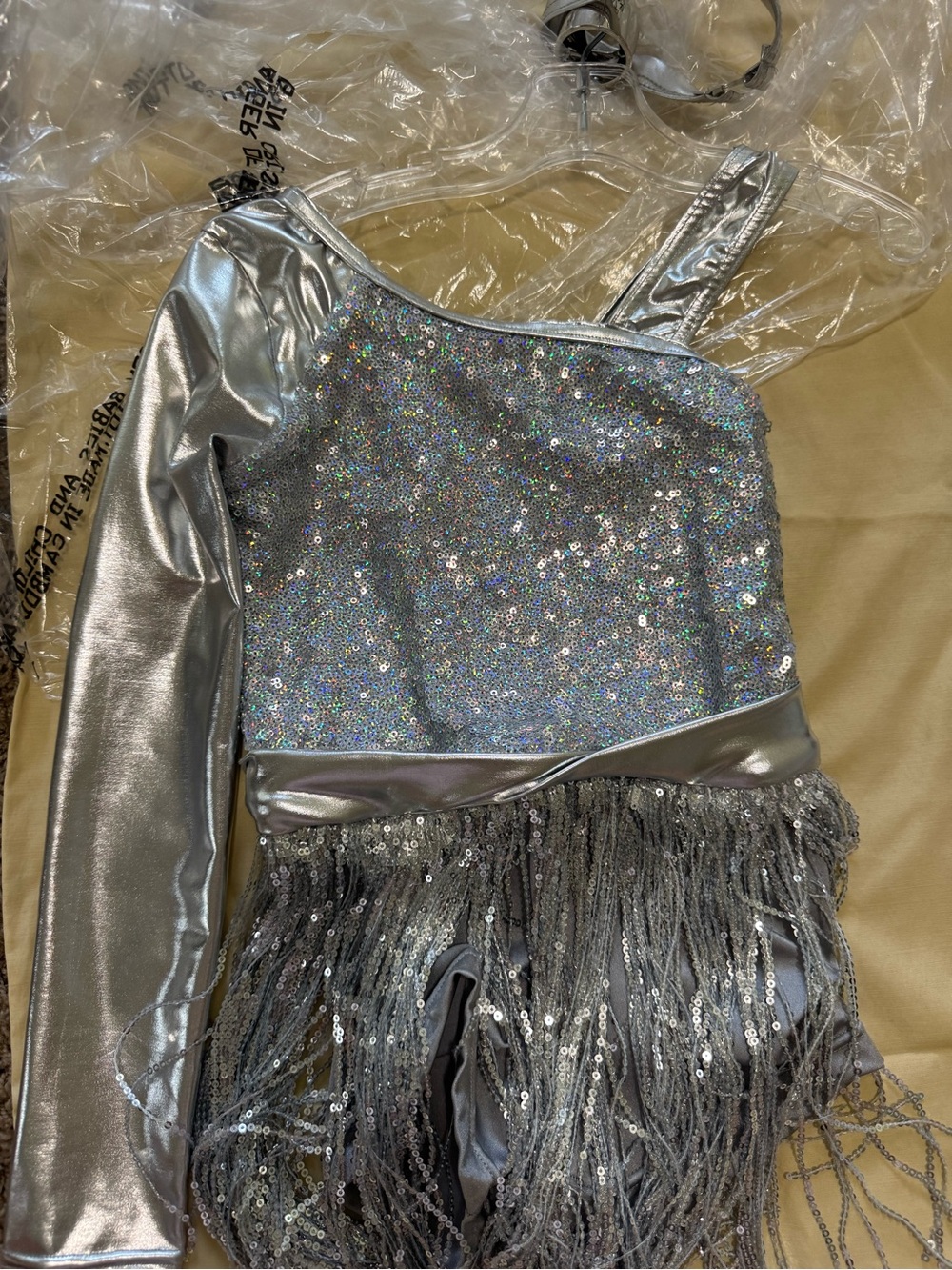 Silver One-Shoulder Sequin Fringe Dance Costume